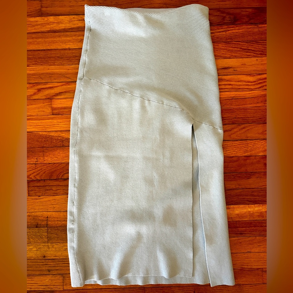 FREE PEOPLE PB Beach Sage Green Knit Midi Skirt with Slit